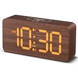 uscce Wooden Digital Alarm Clocks for Bedrooms: Dimmable Dual Alarm Clock with Large Numbers for Bedside Desk - Loud Alarm for Heavy Sleepers with Volume Control - Wood Decor & Gifts