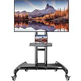Perlegear Rolling TV Stand for 32-84 Inch TV, Mobile TV Cart up to 100lbs, Adjustable Height Outdoor TV Cart with Heavy-Duty Base, VESA 600x400mm, Portable TV Stand on Wheels for Livingroom PGTVMC05-1