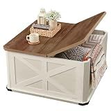 VASAGLE Farmhouse Coffee Table with Storage, Flip-Top Lids