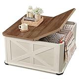 VASAGLE Farmhouse Coffee Table with Storage, Square Coffee Table for Living Room, Center Table with Flip-Top Lids, Honey Brown and Rustic White ULCT232W73