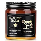 Beef Tallow for Skin,Organic Whipped Beef Tallow Face Moisturizer with Raw Honey and Beeswax,Natural Grass Fed Tallow and Honey Balm,Moisturizer for Face,Body&Sensitive Skin,Light Scented (4.23OZ)