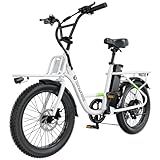 isinwheel U7 E Bike for Adults Electric Bike with Dual Cargo Rack, 48V 1000W Peak Ebikes for Adults, 7 Speed Gear, 20mph Step Thru Cruiser Electric Bicycles, 20" × 3“ Fat Tire Ebike