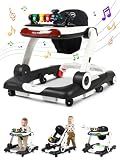Music and Lights Baby Walker with Wheels, 6 in 1 Baby Activity Center w/Ergonomic backrest Design, Baby Walkers for Boys w/Foot Pads, Music Bouncer Walkers for Boys Girls Babies 6-18 Months, Black