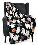 Halloween Cute Fleece Throw Blanket, Jack-O-Lanterns, Ghosts & Webs, 50x70