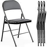 Sweetcrispy Folding Chair 4 Pack, Leather Padded Folding Chairs, Sturdy Metal Foldable Chairs, Easy to Use and Store, Outdoor and Indoor, for Home, Office, Party, Comfy, Black