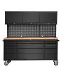 GarveeTech 72-Inch Rolling Tool Cabinet with 15 Drawers, 3 Top Cabinets & Pegboard – Mobile Garage Tool Organizer with Anti-Slip Liner for Warehouse and Repair Shop