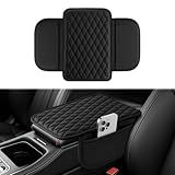 Amiss Car Center Console Cover, Upgraded Leather Car Armrest Cushion with 2 Storage Pockets, Universal Waterproof Cushion Pad, Non-Slip Car Interior Accessories, Fits Most Sedans SUVs Trucks (Black)