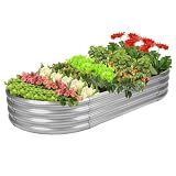 Rakukiri Raised Garden Bed GRS Certified Galvanized Planter Box Outdoor, 5ft Oval Rot-Resistant Metal Garden Bed Planter, Recycled Material Planter for Vegetables Flowers Herbs (Silver)