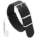 TACTICAL FROG Nylon Watch Band 18mm 19 mm 20mm 22 mm 24 mm, Waterproof Military Watch Straps Replacement for Men Women, With Stainless Steel Buckle (Black, 20mm)