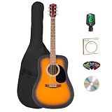 Fender FA Series Dreadnought Acoustic Guitar - Sunburst Bundle with Gig Bag, Tuner, Strings, Picks, and Austin Bazaar Instructional DVD