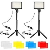 Ci-Fotto LED Video Light 2-Pack, 5600K Dimmable USB Photo Lights with Mini Tripod and Colored Filters for Photo Studios, Small Angle Shooting, Video Recording, Game Streaming
