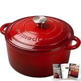 Parmedu 5.5QT Enameled Cast Iron Dutch Oven for Sourdough Bread Red