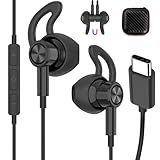iMangoo Wired Headphones USB C for Apple iPhone 15 16 with Anti-Fall Ear Buds Tips Microphone Type C Earphone Corded Earbud Home Office Meeting Call Gym Workout Travel for Samsung S25 S24 Ultra Black