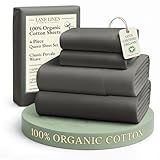 LANE LINEN Sustainably Produced 100% Organic Cotton Queen Size Bed Sheets, Soft & Comfy Naturally Cooling Percale Cotton Sheets, Low Pill Fade Resistant 15" Deep Pocket Queen Sheets– Charcoal