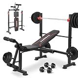 MAIDOMA Standard Weight Bench Set with Leg Extension and Leg Curl, Adjustable Bench Press with Squat Rack, Foldable Flat Incline Decline Workout Bench for Home Gym Full Body (US Stock)