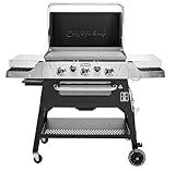 Cuisinart 28” Outdoor Griddler and Broiler Combo, 2-in-1 Carbon Steel Flat-Top Grill and Broiler with Hood, Adjustable Rack, Wheels, Side Tables, Large Cooking Area for BBQs, Outdoor Griddle Station