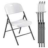 Nazhura 350 Weight Limit Heavy Duty Plastic Folding Chair with Reinfoced Steel Frame for Indoor and Outdoor, Wedding, Party, Restaurant, Meeting Room, Patio and Garden (White, 4 Pack)