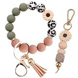 Qubusm Bracelet Key Ring Set, Cute Car Key chain Wristlet, Silicone Beaded Bangle keyChains for Women Girls