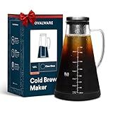OVALWARE Airtight Cold Brew Iced Coffee Maker Pitcher (& Iced Tea Maker) with Spout – 1.5L/ 51oz Brewing Glass Carafe with Removable Stainless Steel Filter