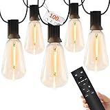 YOYONACY 100 FT Outdoor String Lights for Outside, IP65 Waterproof ST38 LED Shatterproof Bulbs, Dimmable & Timable, 3 Light Modes, Hanging Patio Edison Lights for Porch Backyard Cafe Bistro