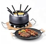 Saenchue 2-in-1 Electric Fondue Pot & Indoor Grill Set, 1200W Nonstick Griddle with Detachable Thermostat, 2.8L Nonstick Fondue Pot for Cheese Chocolate Broth, 8 Forks & Lid Included, for Family Party