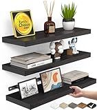 BAYKA Floating Shelves for Wall, Wall Mounted Rustic Wood Shelves for Bathroom, Bedroom, Living Room, Kitchen, Hanging Shelf for Books/Storage/Room Decor with 22lbs Capacity (Black, Set of 3, 15.7in)