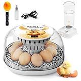 Egg Incubator for Hatching Chicks, Automatic Egg Turner Holds 12 Eggs, Smart Incubator 360° Clear Window with Temperature Display Egg Candler for Small Poultry Chickens Ducks Quails Eggs