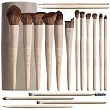 BS-MALL Professional Makeup Brush Set 18 Pcs Premium Synthetic Foundation Powder Concealers Eye Shadows Blush Makeup Brushes with Travel Case (Matte white beige)
