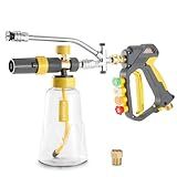 FIXFANS Foam Cannon Gun Dual Connector Accessory for Pressure Washer, Double Tip Attachment Soap Cannon with Power Washer Short Gun, Car Wash Foam Gun Kit, 1/4" Quick Connect, 5 Nozzles Tips