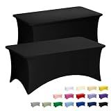 Fixwal 2 Pack 6FT Black Tablecloth Rectangle Spandex Fitted Table Cover