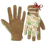 HANDLANDY Gardening Gloves for Women, Breathable Ladies Leather Garden Yard Gloves Best Gift for Gardeners (Khaki-printing, Medium (Pack of 1))