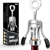 IPOW Wine Opener, Zinc Alloy Wine Bottle Opener, Wing Corkscrew Heavy Duty, Manual Multifunctional Cork Screw for Waiter, Silver