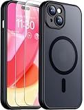 SPIDERCASE for iPhone 15 Case, Magnetic Translucent Matte Case with 2PCS Tempered Glass Screen Protector Slim Phone Case for iPhone 15 6.1'', Black