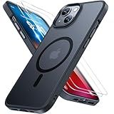 Miracase Magnetic for iPhone 15 Case (Compatible with MagSafe)（with 2X Screen Protectors） Military-Grade Protection, Anti-Fingerprint Translucent Matte Phone Cover for iPhone 15 6.1 inch, Black