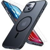 Miracase Magnetic for iPhone 15 Case (Compatible with MagSafe)（with 2X Screen Protectors） Military-Grade Protection, Anti-Fingerprint Translucent Matte Phone Cover for iPhone 15 6.1 inch, Black