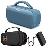 Bose SoundLink Max Portable Speaker, Large Waterproof Bluetooth Speaker, Up to 20 Hours of Battery Life, USB-C, Built-in 3.5mm AUX Input, + Hard Shell Travel Case + USB Plug + AUX Cable (Blue Dusk)