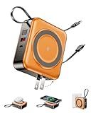 6-in-1 for Magsafe Portable Charger with Built-in Cables & Wall Plug,10000mAh Magnetic Wireless Power Bank,22.5W Fast Charging USB C Battery Pack,Travel Essentials for iPhone,Samsung,Android(Orange)