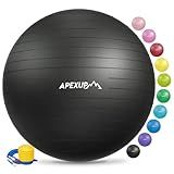 APEXUP Yoga Ball Exercise Ball, Anti Slip Stability Ball Chair, Heavy Duty Large Gym Ball for Fitness, Balance, Core Workout and Physical Therapy (M (19"~22'') 55cm, Black)