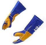RAPICCA Welding Gloves Fire Heat Resistant: Blue 16IN 932℉ - Fireproof Leather For Stick Mig Flux-Core Welder Forge Blacksmith Fireplace Wood Stove Fire Pit Grill Oven Furnace Handling Dry Ice