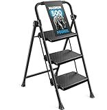 Step Ladder 3 Step Folding Step Stool Step Ladder with Wide Anti-Slip Pedal Step Stool Foldable for Adults Lightweight, Portable Steel Use for Home and Office