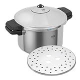 Kuhn Rikon DUROMATIC® 5.0L Stovetop Pressure Cooker – 22cm, Swiss Made – 18/10 Stainless Steel, Energy Efficient, Safe Locking Lid, Works on Induction & All Stovetops, Includes Trivet & Cookbook