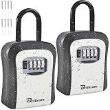 BRILLIRARE 2 Pack Key Lock Box, Waterproof 4 Digits Combination Lockbox with Removable Shackle, Wall Mount Resettable Key Hider, Upgraded Large Password Boxes for Car House Office Apartment Keys-Grey