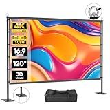 Outdoor Projector Screen with Stand - VOOPVOR 120 inch Projector Screen Portable - Lightweight Projection Screens Indoor Front/Rear - Movie Screen 16:9 4K HD with Catty Bag for Backyard Home Theater