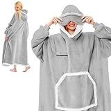 IFNOW Wearable Blanket Hoodie,Oversized Sherpa Hooded Blanket Sweatshirt with Eye Mask and Pocket,Cozy Flannel Blanket with Sleeves for Adult,Birthday Christmas Gifts for Women Mom Girlfriend,Grey