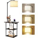 PESRAE Floor Lamp with Table, End Tables with Charging Station(USB & Type-C & AC Port), 3 Color Temperatures 9W LED Bulb, Modern Shelves Side Table for Bedroom, Living Room