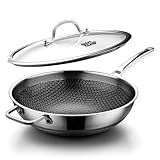 DOTCLAD Wok pan,Hybrid 12 inch Wok with Lid, PFOA Free Cookware,non stick Stainless Steel Woks & Stir-fry pans Nonstick, Dishwasher and Oven Safe, Works on Induction