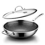 DOTCLAD Wok pan,Hybrid 12 inch Wok with Lid, PFOA Free Cookware,non stick Stainless Steel Woks & Stir-fry pans Nonstick, Dishwasher and Oven Safe, Works on Induction