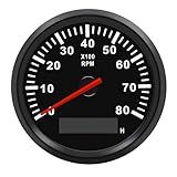 Geloo 85MM Boat RPM Tachometer - Waterproof Outboard Tachometer 0-8000RPM Tacho Meter for Car Truck Marine Diesel Gasoline Engine RPM Tacho Gauge 9-32V with LCD Hourmeter Red Backlight