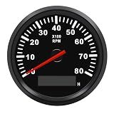 Geloo 85mm Marine Tachometer Gauge Waterproof Boat RPM Tachometer Outboard 0-8000 RPM Tacho Meter for Car Truck 8000RPM Tacometro Meter with LCD Digital Hour Meter Red Backlight 12V/24V