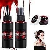 Halloween Fake Blood Kit, Halloween Makeup Blood, Washable Realistic Fake Blood Spray 2.03oz, Dripping 2.03oz, Coagulated 1.02oz for Costume Cosplay(3pcs)